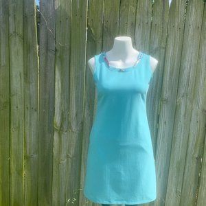 turquoise summer dress,tie around neck,pockets
